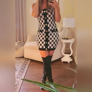 Balmain Black and White Checkered Mini Dress